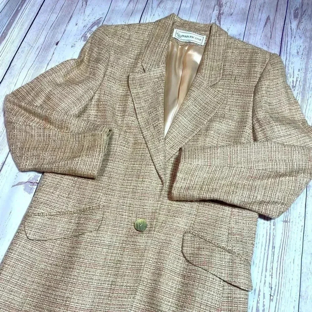 Vintage Evan Piccone Peach and‎ Tan Tweed Blazer